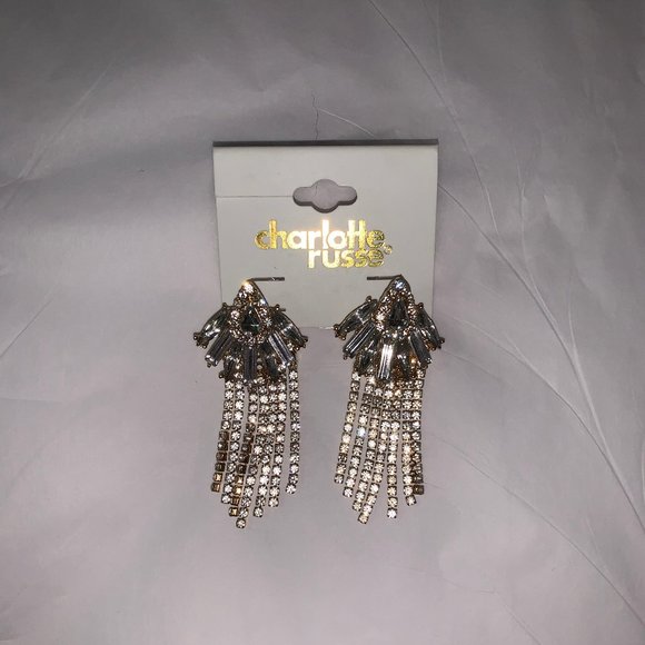 Charlotte Russe Gold Rhinestone Dangly Earrings - Picture 1 of 1